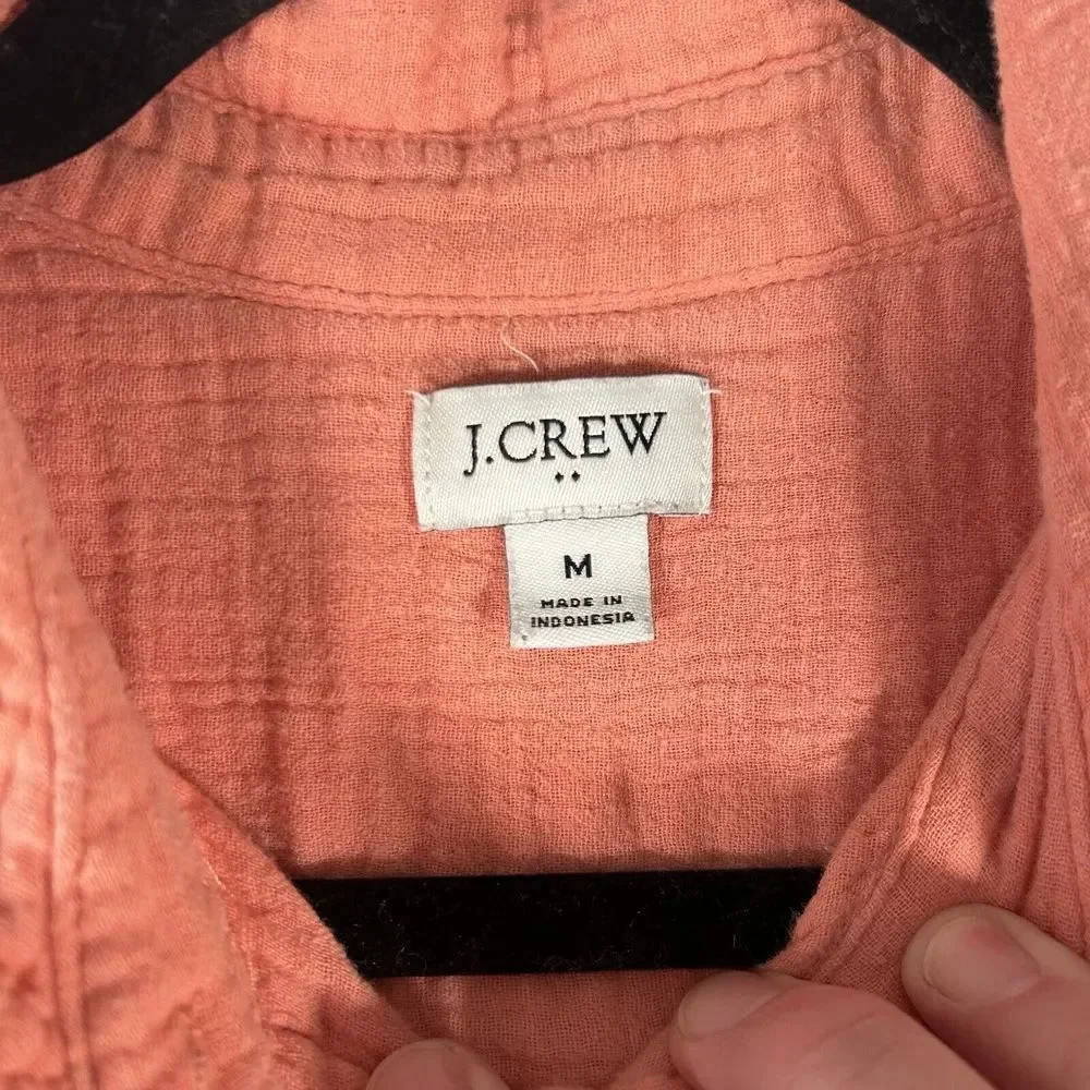 J Crew Blouse Women's Medium Pink Button Up Long Sleeve 100% Cotton Top